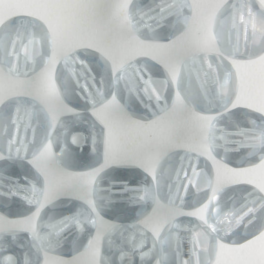 6mm Round Fire Polish Light Gray - 50 beads