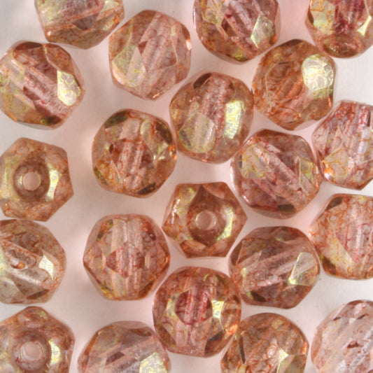 6mm Round Fire Polish Rose Gold Luster - 25 beads