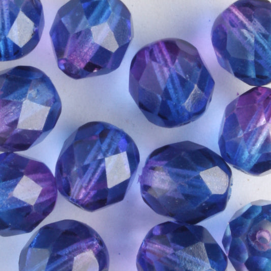 8mm Round Fire Polish Blue/Purple - 25 beads