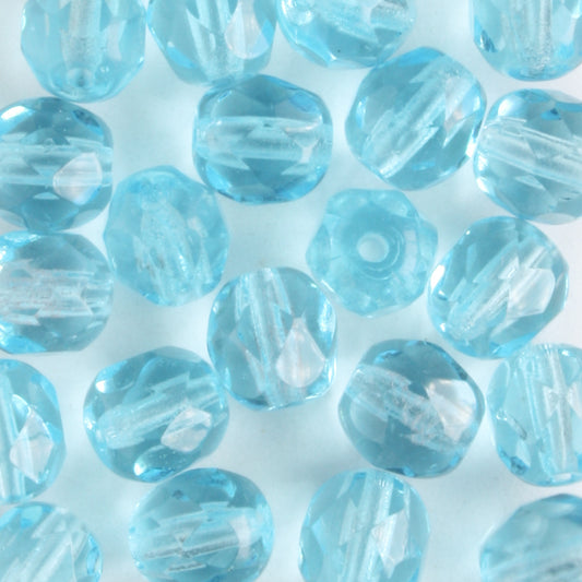 6mm Round Fire Polish Aqua - 25 beads