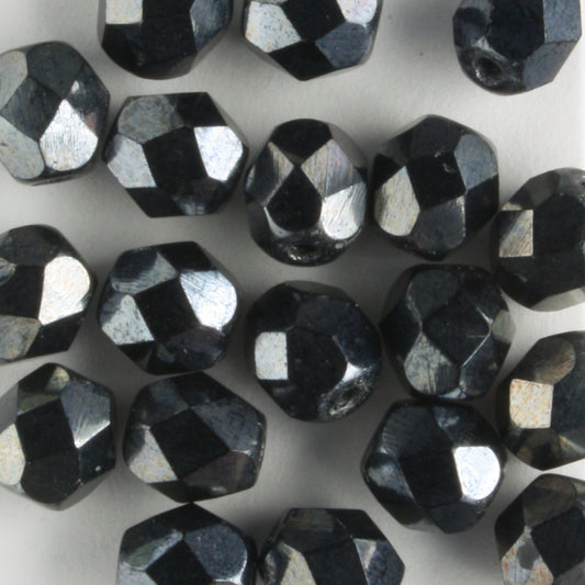 6mm Round Fire Polish Hematite - 25 beads