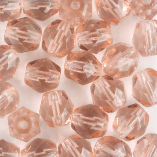6mm Round Fire Polish Peachy Pink - 25 beads