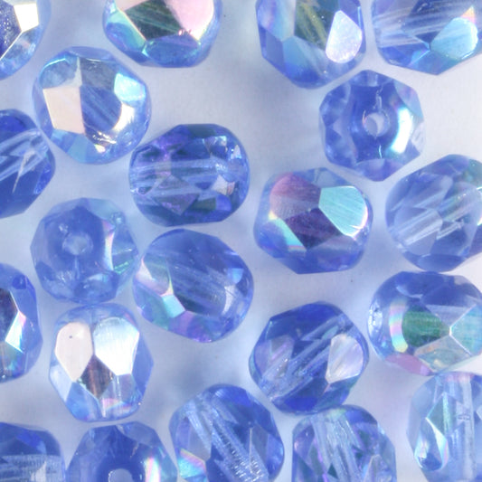 6mm Round Fire Polish Blue AB - 25 beads