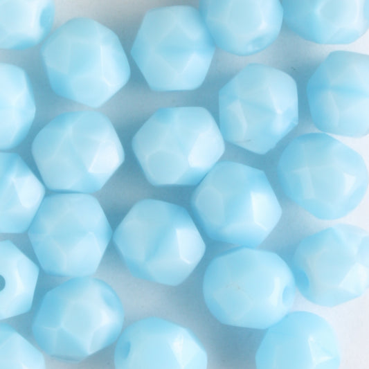 6mm Round Fire Polish Milky Blue - 25 beads