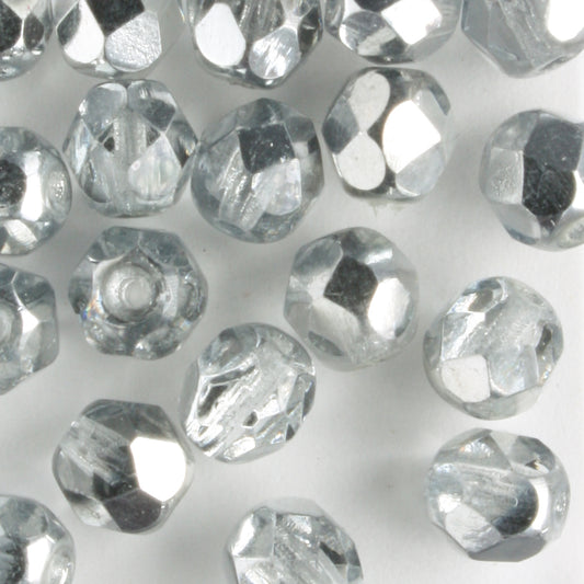 6mm Round Fire Polish Silver - 25 beads