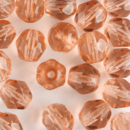 6mm Round Fire Polish Peach - 25 beads