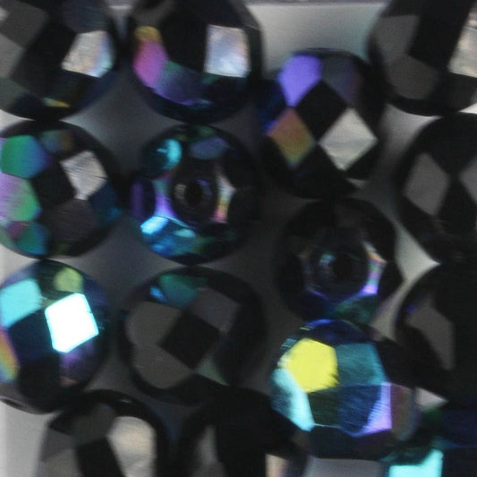 8mm Round Fire Polish Jet AB - 15 beads