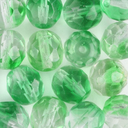 8mm Round Fire Polish Green/Clear - 15 beads