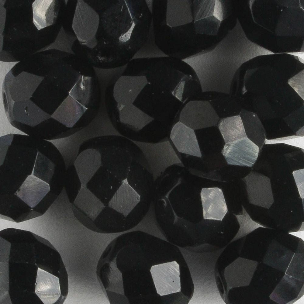 8mm Round Fire Polish Jet - 15 beads