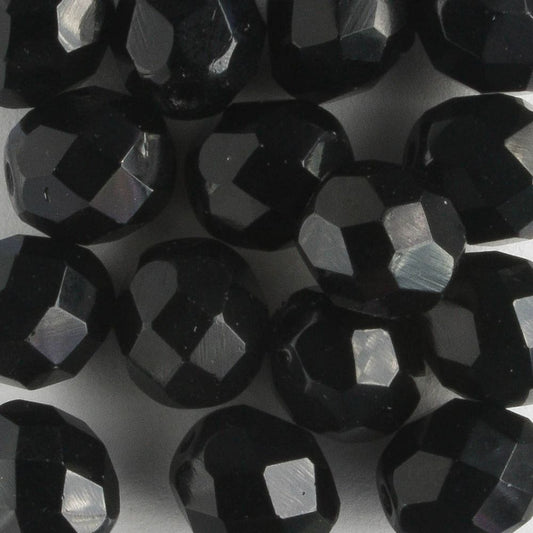 8mm Round Fire Polish Jet - 15 beads