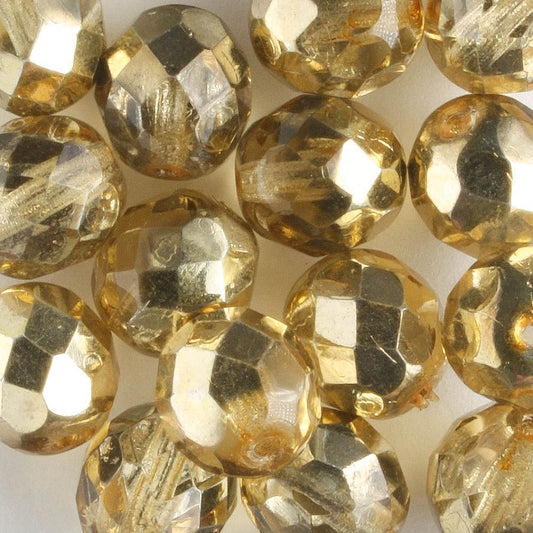 8mm Round Fire Polish Pale Gold - 15 beads