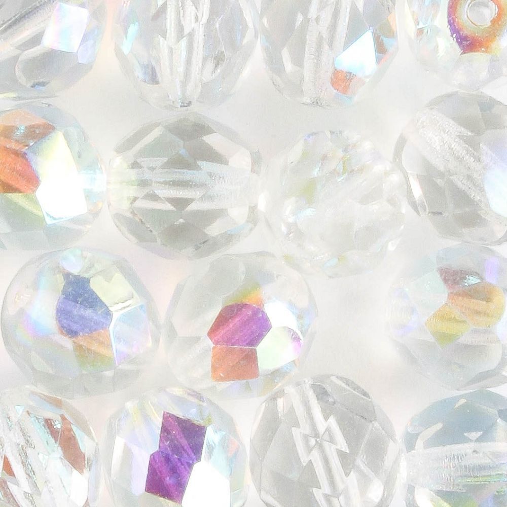 8mm Round Fire Polish Crystal AB - 15 beads