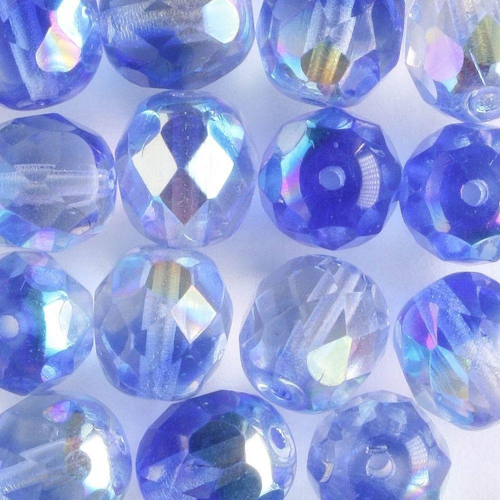 8mm Round Fire Polish Blue/Clear AB - 15 beads