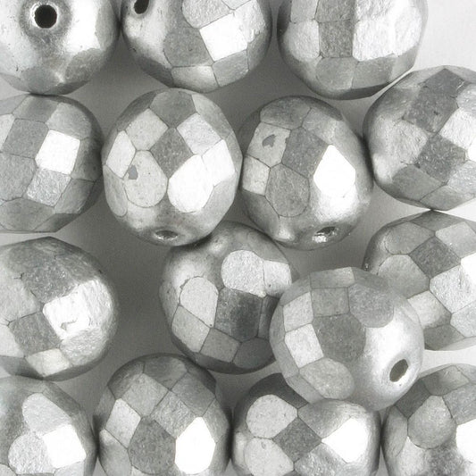 8mm Round Fire Polish Silver - 15 beads