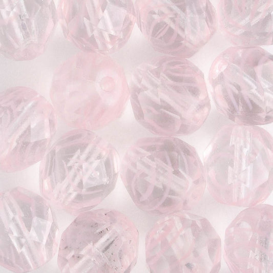 8mm Round Fire Polish Clear/Pink - 15 beads