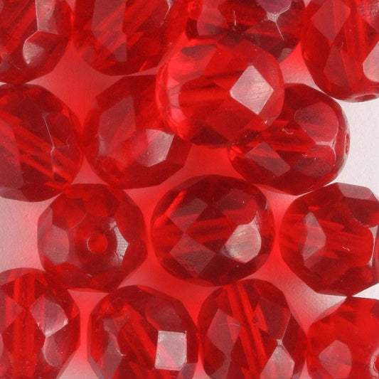 8mm Round Fire Polish Ruby Red - 15 beads