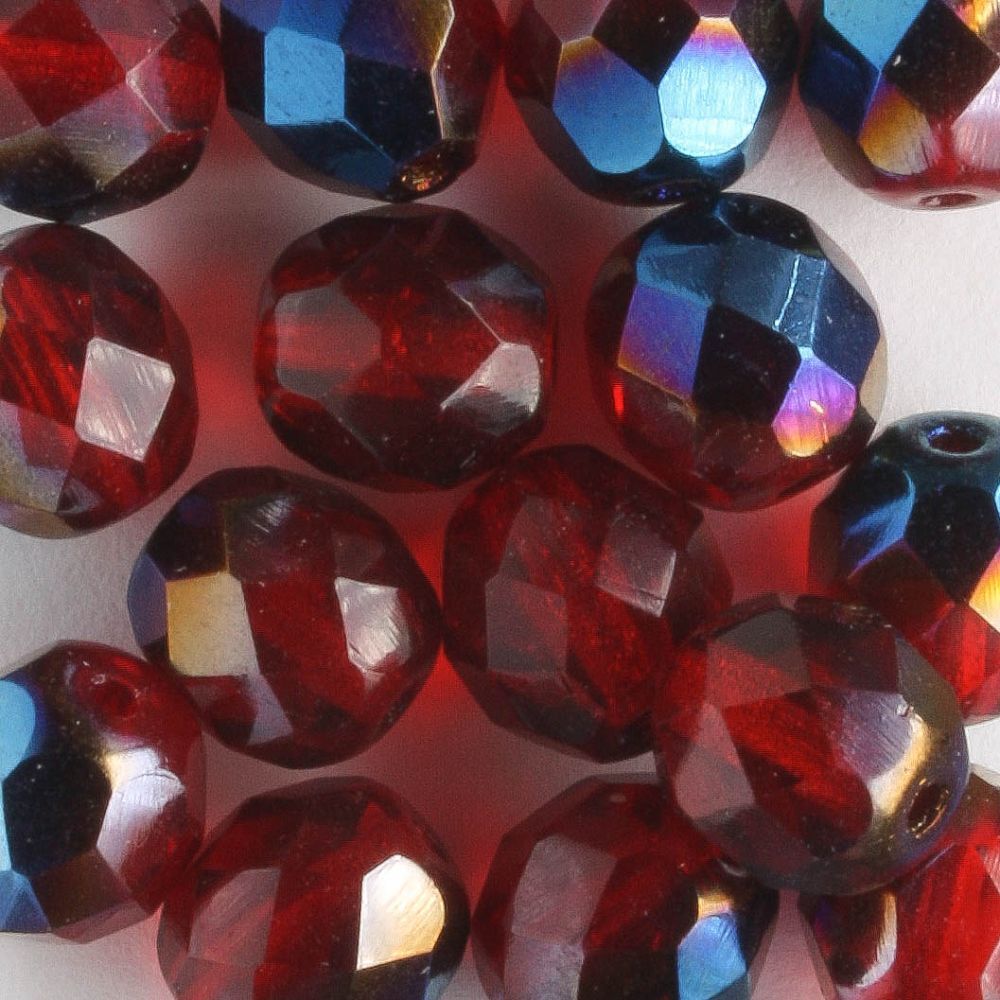 8mm Round Fire Polish Red/Blue - 15 beads