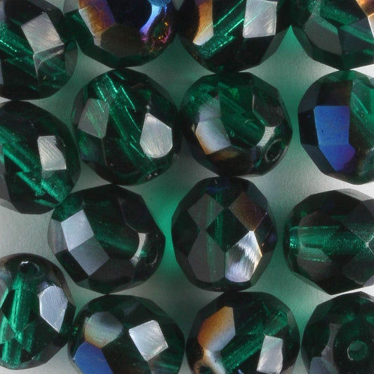 8mm Round Fire Polish Blue/Green - 15 beads