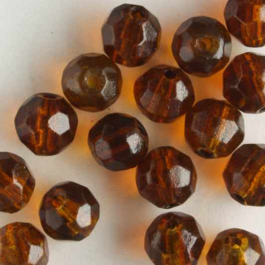 6mm Round Fire Polish Brown - 25 beads