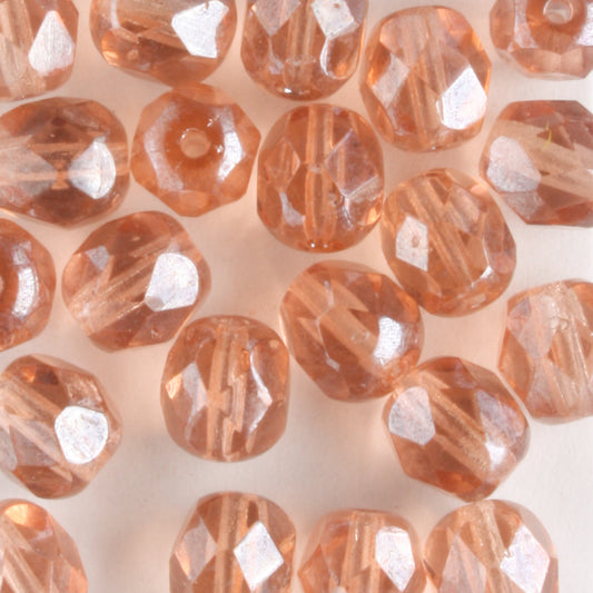 6mm Round Fire Polish Peach - 25 beads