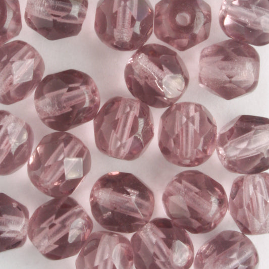 6mm Round Fire Polish Purple - 25 beads