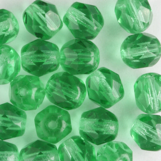 6mm Round Fire Polish Medium Green - 25 beads