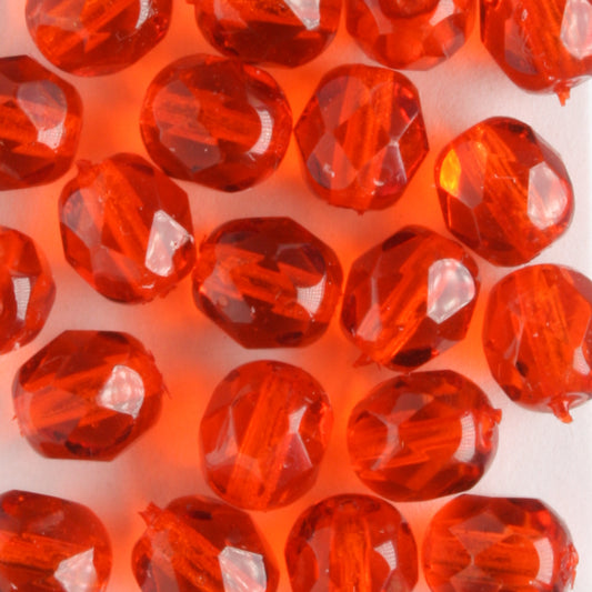 6mm Round Fire Polish Dark Orange - 25 beads