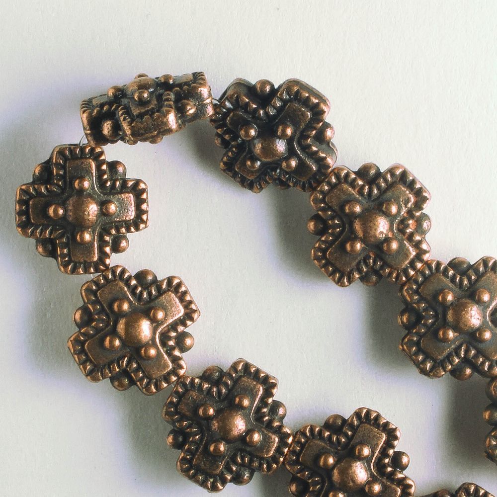 Pewter Beads, Copper Plated - 8" Strand