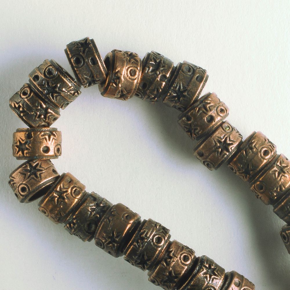 Pewter Beads, Copper Plated - 8" Strand