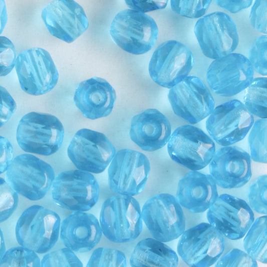 4mm Round Fire Polish Aqua - 100 beads