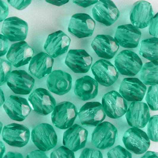 4mm Round Fire Polish Green Zircon - 100 beads