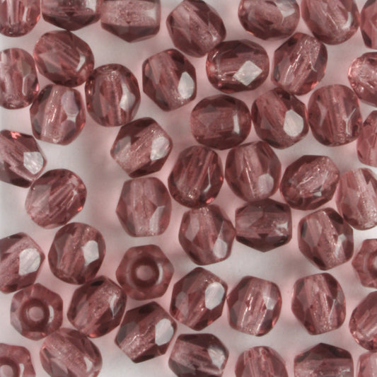 4mm Round Fire Polish Purple - 100 beads