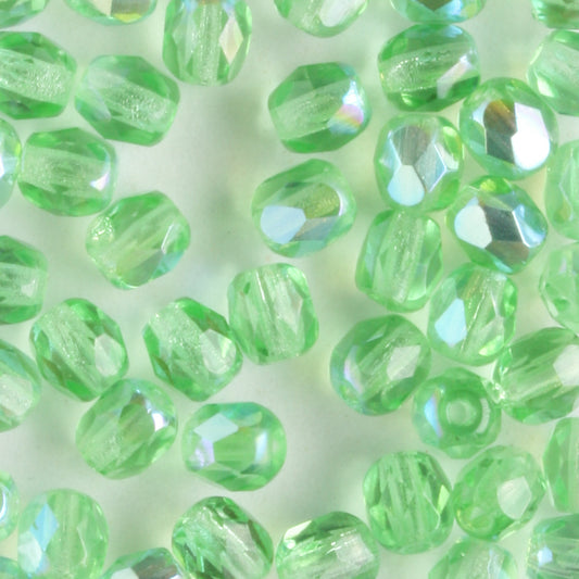 4mm Round Fire Polish Light Green AB - 100 beads