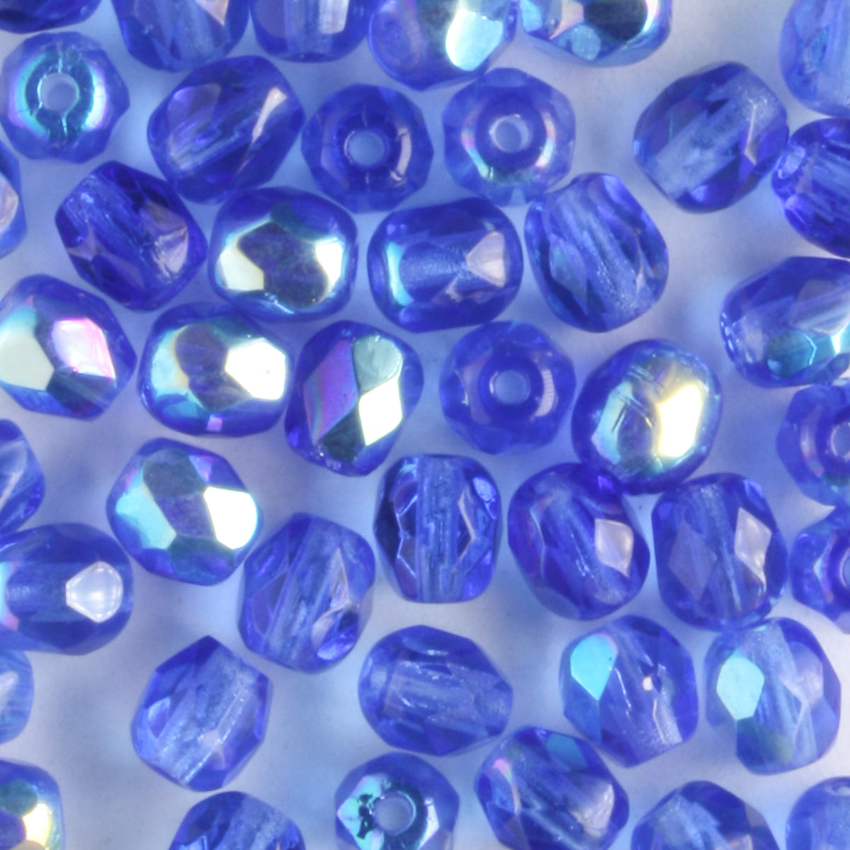 4mm Round Fire Polish Blue AB - 100 beads