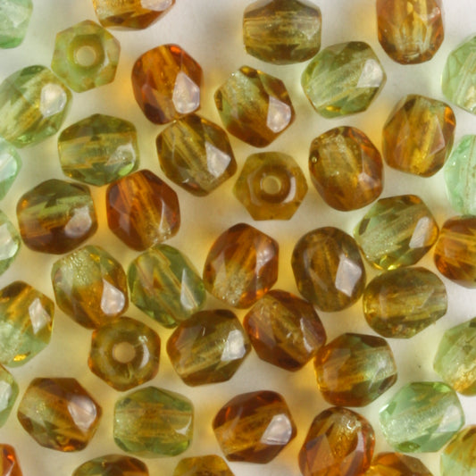 4mm Round Fire Polish Green/Brown - 100 beads