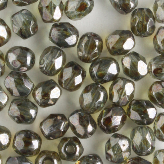 4mm Round Fire Polish Olive Luster - 100 beads