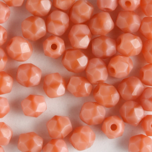 4mm Round Fire Polish Opaque Salmon Pink - 100 beads