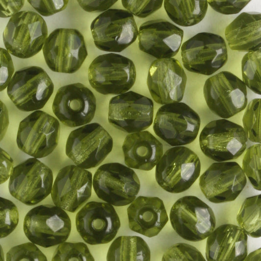 4mm Round Fire Polish Olivine - 100 beads