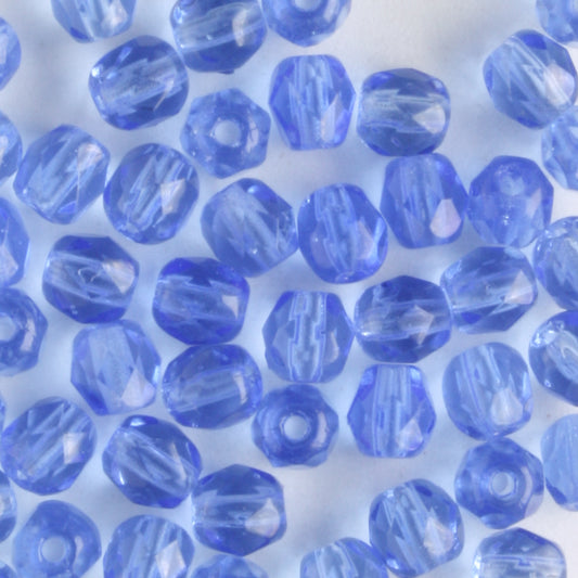 4mm Round Fire Polish Sapphire Blue - 100 beads