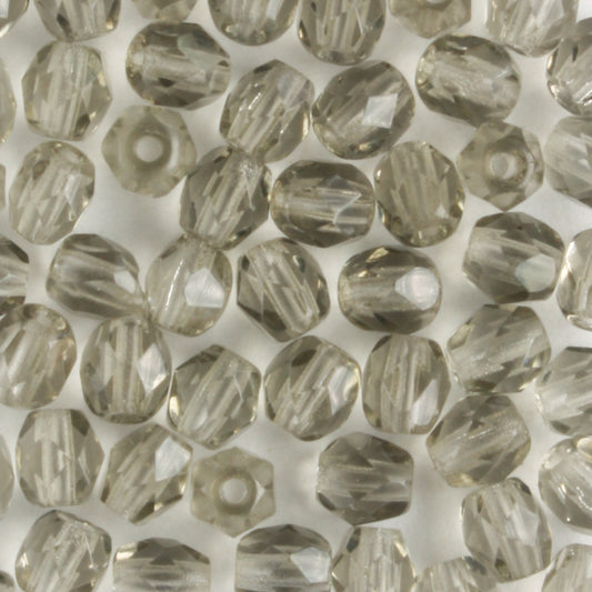 4mm Round Fire Polish Smoke - 100 beads