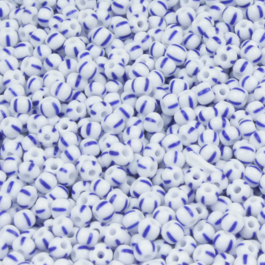 11/0 White with Blue Stripe - 10 grams