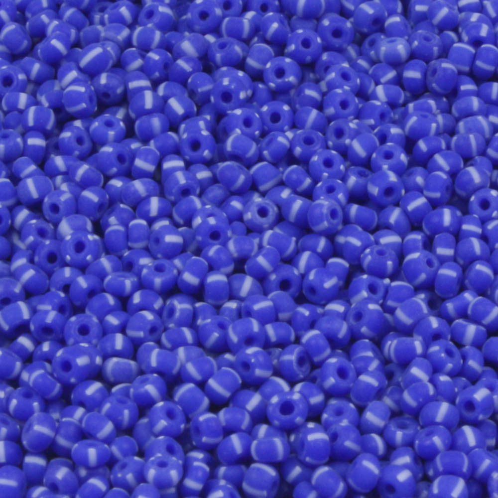 11/0 Matte Blue with White Stripe - 10 grams
