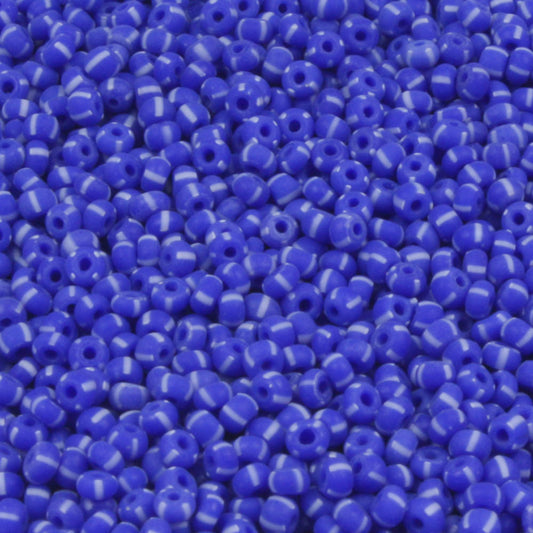 11/0 Matte Blue with White Stripe - 10 grams