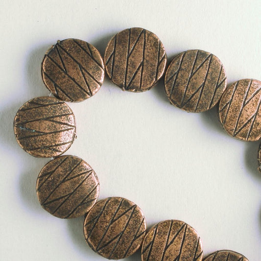 Pewter Beads, Copper Plated - 8" Strand