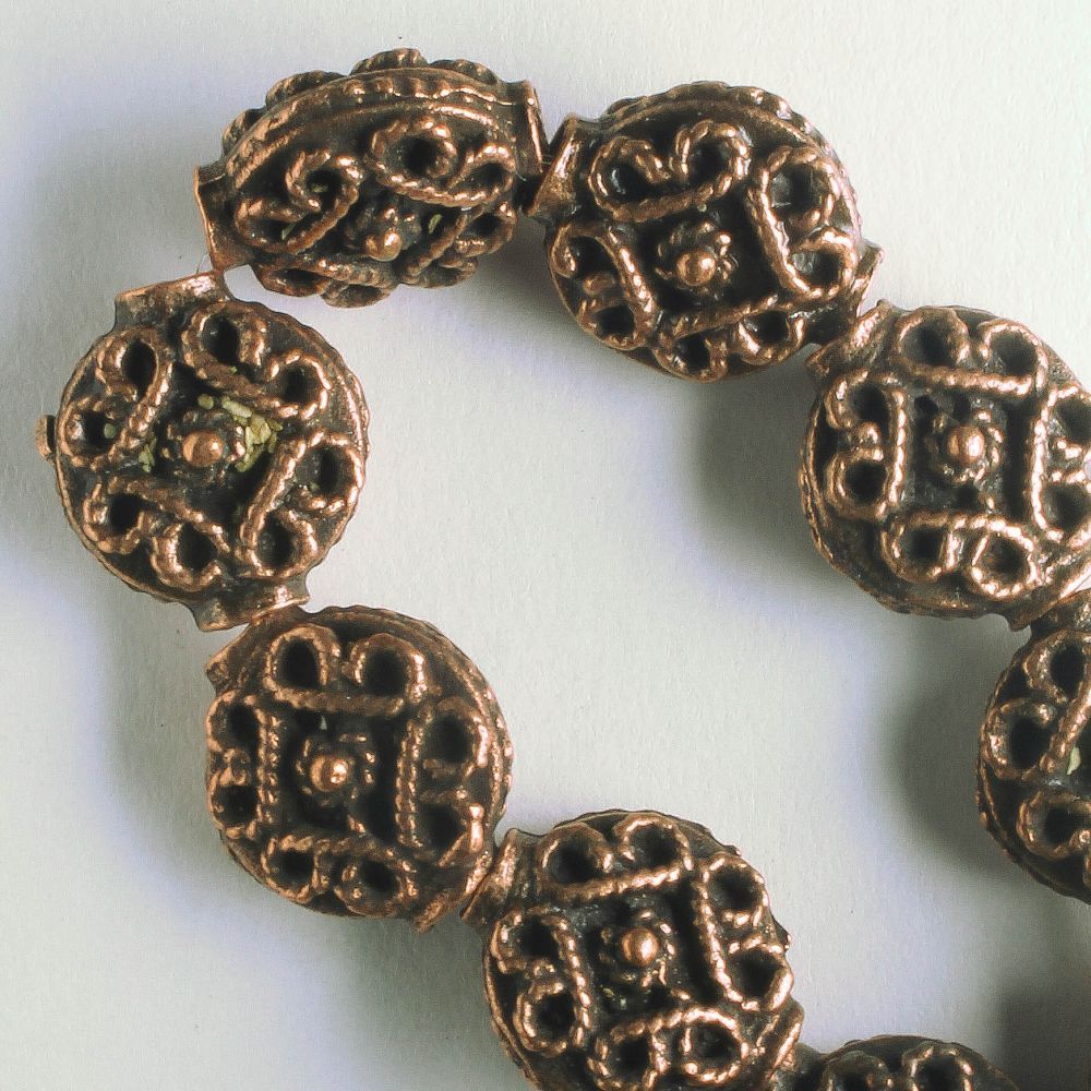Pewter Beads, Copper Plated - 8" Strand
