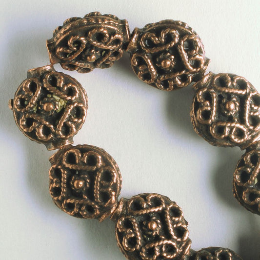 Pewter Beads, Copper Plated - 8" Strand