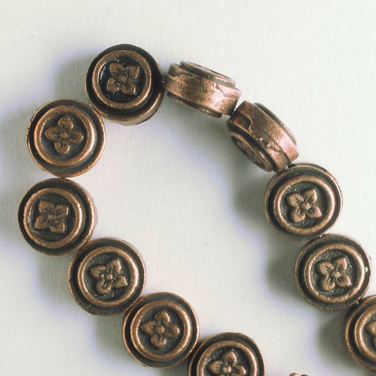 Pewter Beads, Copper Plated - 8" Strand