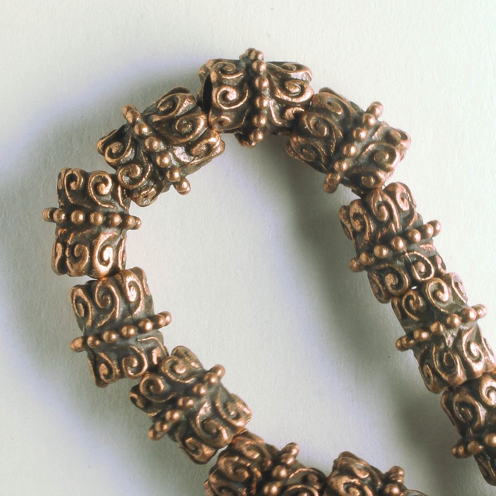 Pewter Beads, Copper Plated - 8" Strand