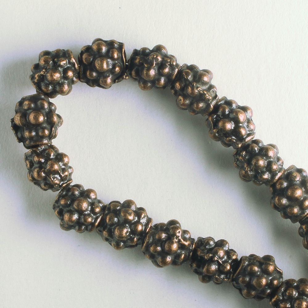 Pewter Beads, Copper Plated - 8" Strand
