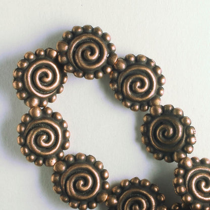 Pewter Beads, Copper Plated - 8" Strand